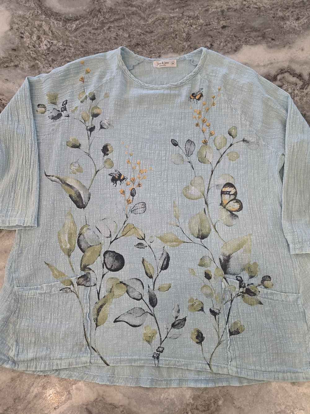 Jess & Jane Pale Blue Floral & Butterfly Tunic